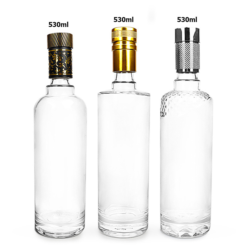 Super white luxury 530ml 16oz empty exotic liquor/alcohol/spirit glass bottle with sealed lid