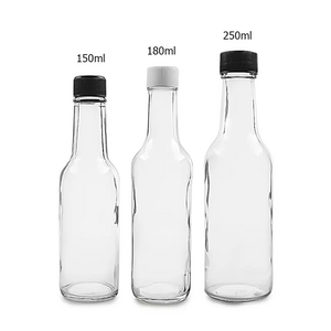 150ml 250ml 5oz 8oz Cheap Empty Woozy Spice Dressing Chili Table Glass Salad Hot Sauce Bottle With Leak Proof Black Cap