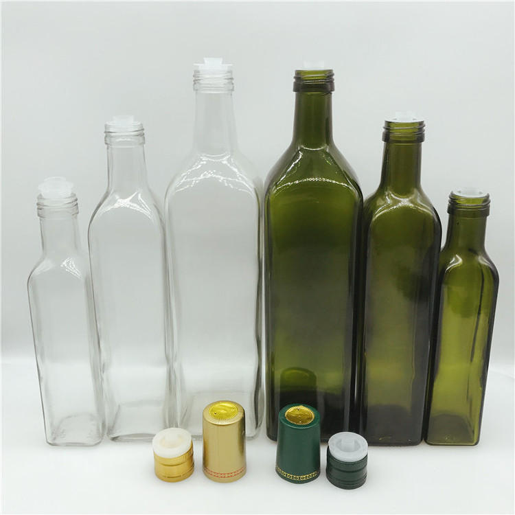 100ml 250ml 500ml 750ml 1L Square Marasca Cooking oil Olive Oil Glass Bottle with metal lid