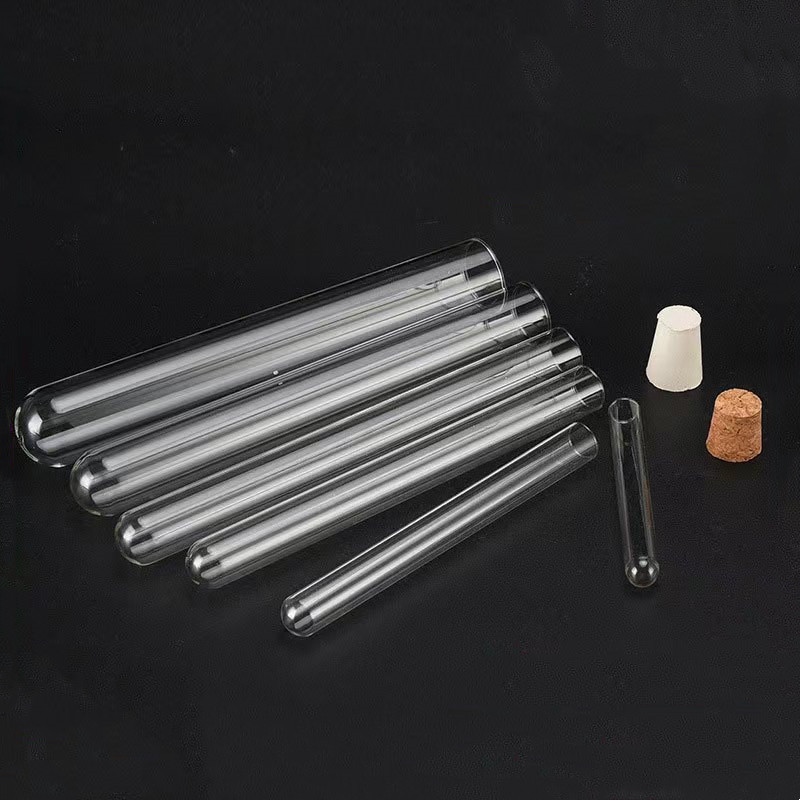 Transparent Glass Test Tube With Cork Stoppers for School Laboratory Supplies round bottom