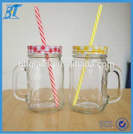 16oz 500ml glass mason jar mug with handle drinking cup disposable crafts with lids and straws