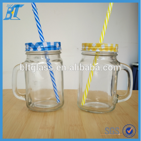 16oz 500ml glass mason jar mug with handle drinking cup disposable crafts with lids and straws