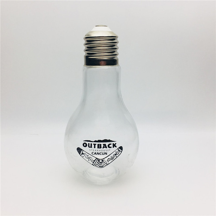 lamp bulb unite shape juice beverage bottle bottom light with plastic stopper and straw lid