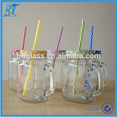 16oz 500ml glass mason jar mug with handle drinking cup disposable crafts with lids and straws