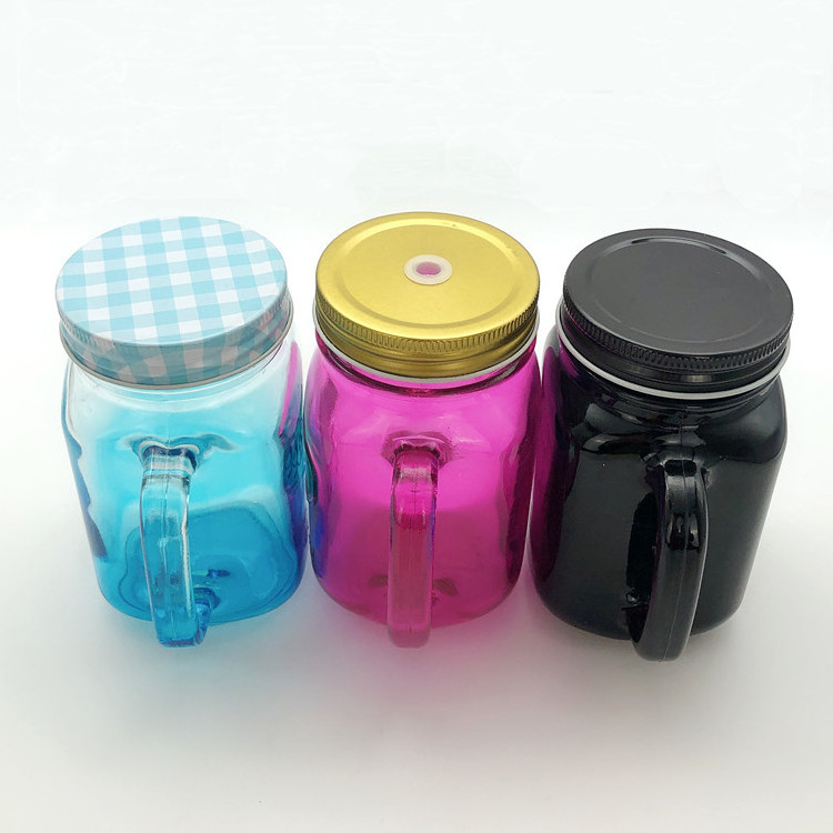 450ml 16oz colorful mug glass mason jar for beverage drinking with handle and lid in bar