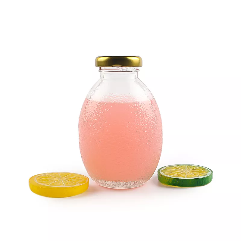 8oz 250ml Grenades Shaped Fruit Juice Packaging Unique Glass Drinking Bottle with metal lid