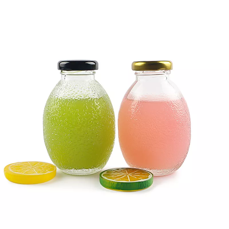 8oz 250ml Grenades Shaped Fruit Juice Packaging Unique Glass Drinking Bottle with metal lid