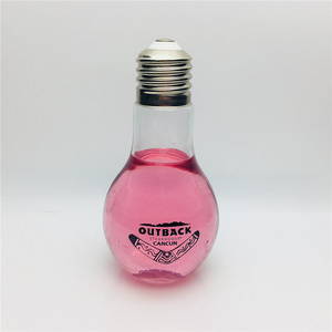 lamp bulb unite shape juice beverage bottle bottom light with plastic stopper and straw lid