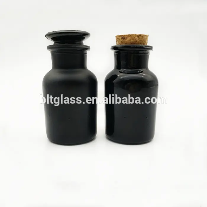 wide mouth lab reagent bottle 30ml-1L black glass apothecary bottle with cork stopper