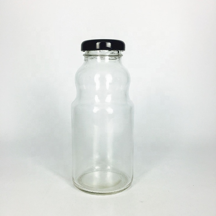 Unique transparent 8oz 250ml basil seed sugarcane juice fruit juice glass bottle