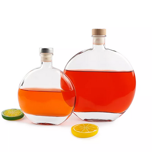 hot sale 8oz 16oz 250ml 500ml flat round fruit wine gin liquor whiskey glass bottle with polymer cap