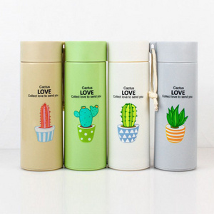 300ml Wheat straw double wall travel cactus glass water bottles