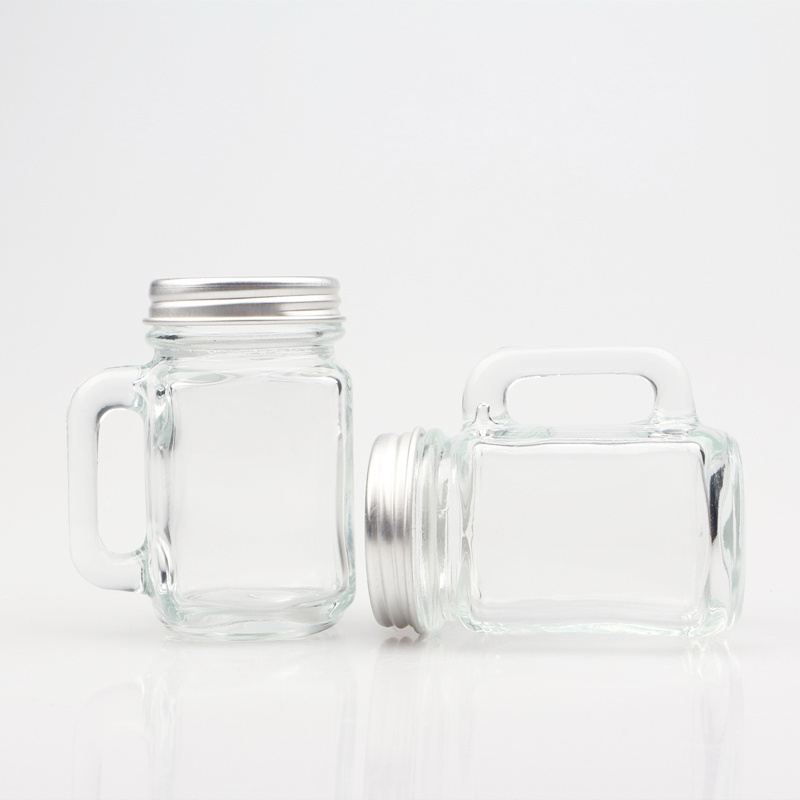 Mini cute 50ml glass handle jar with mason lid for chocolate beans candy