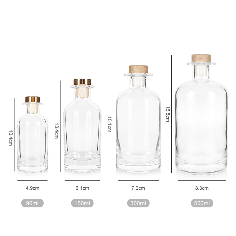 90ml 150ml 300ml 500ml round high white decorative glass bottles reed diffuser vase with cork lid