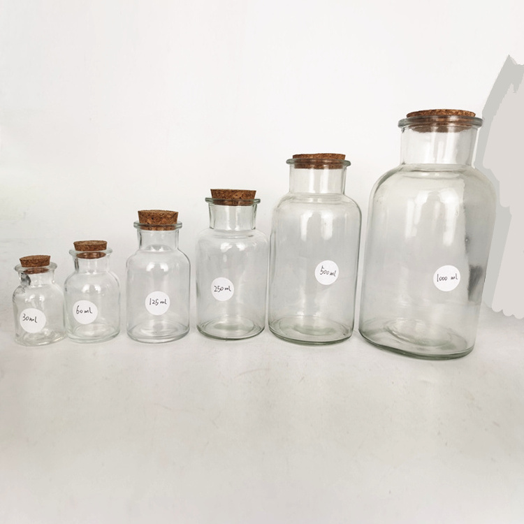 Clear Transparent  glass candle bottles with cork 30ml 60ml 125ml 250ml 500ml 1000ml