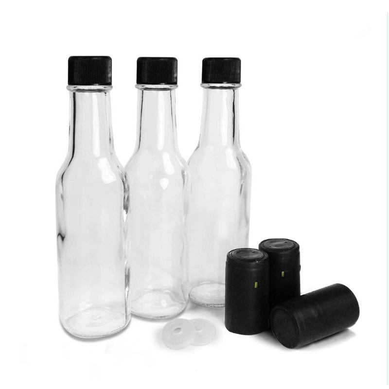 150ml 250ml 5oz 8oz Cheap Empty Woozy Spice Dressing Chili Table Glass Salad Hot Sauce Bottle With Leak Proof Black Cap