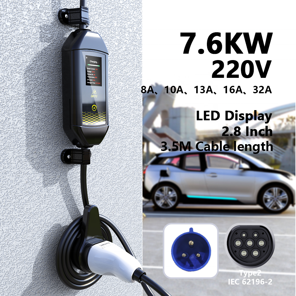 AC 3.7kW Type 2 Electric Car Fast Wholesale Popular 7kw 32a 2 mobile level 2 IP 65 10A 16A adjustable Portable EV Charger