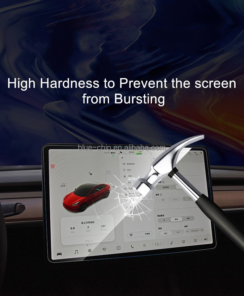 For Tesla Model 3 /Y/X 9H Hardness Safe Anti Shatter Center Control Touch Screen Car Navigation Tempered Glass Screen Protector