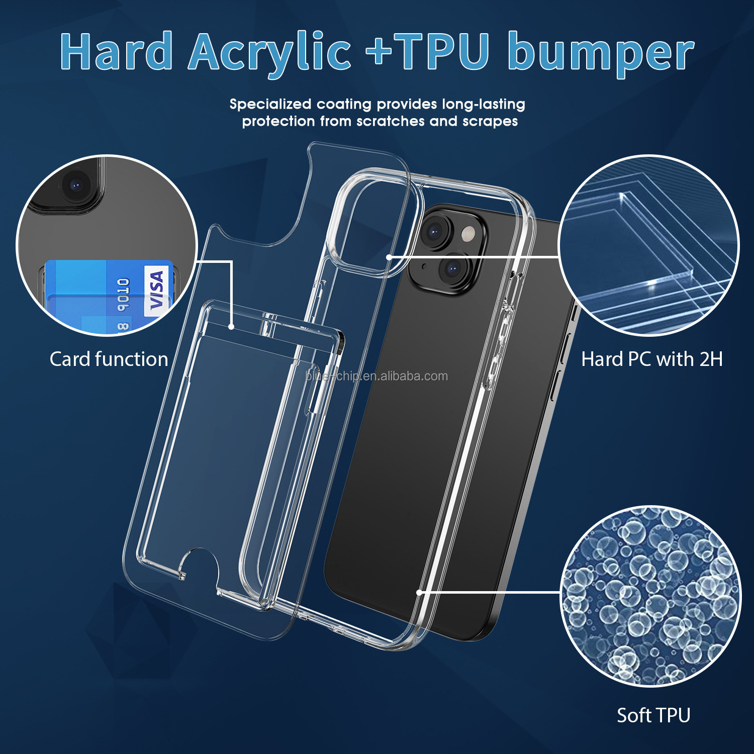 For iPhone 15 Clear Phone Case Card Holder 2 in 1 TPU Hybrid Acrylic Slim Fit Wallet Case with Card Slots For iPhone 15 Pro Max