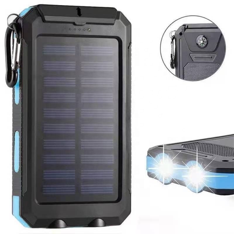 OEM ODM Portable Outdoor Waterproof 10000mAh Large Capacity Power Bank With LED Light Solar Panel Dual USB Solar Power Bank