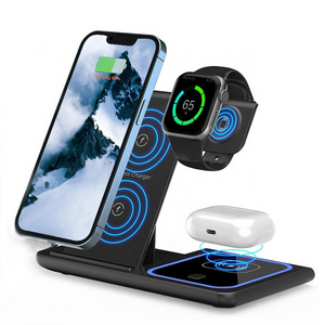 Multi Function Foldable Table Bedside Universal Support QI Fast Charging Stand Phone 3 in 1 Wireless Charger