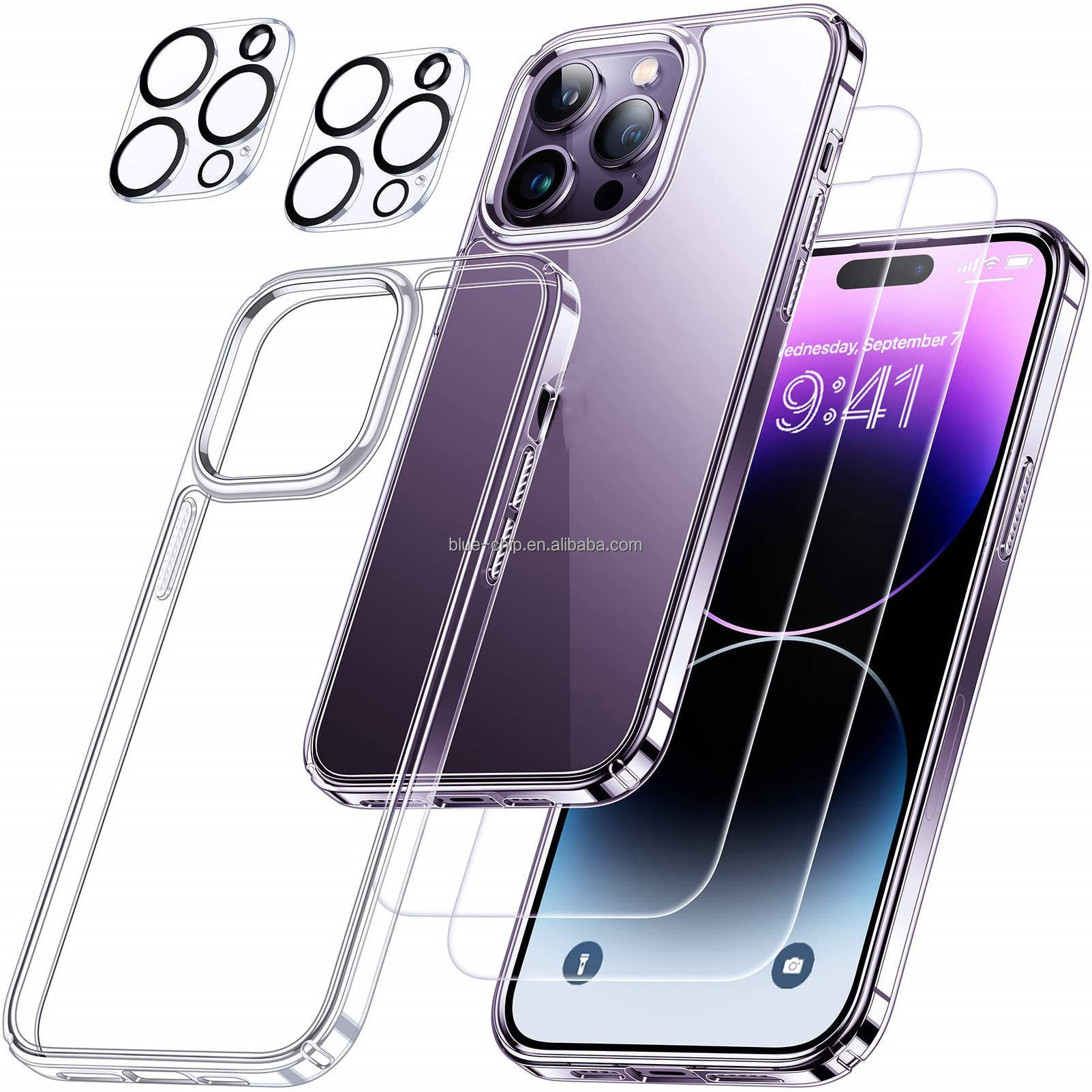 5 In 1 Case Cover Set For Iphone 14 Series HD Tempered Glass Screen Protector Camera Lens Protector Accessories 15