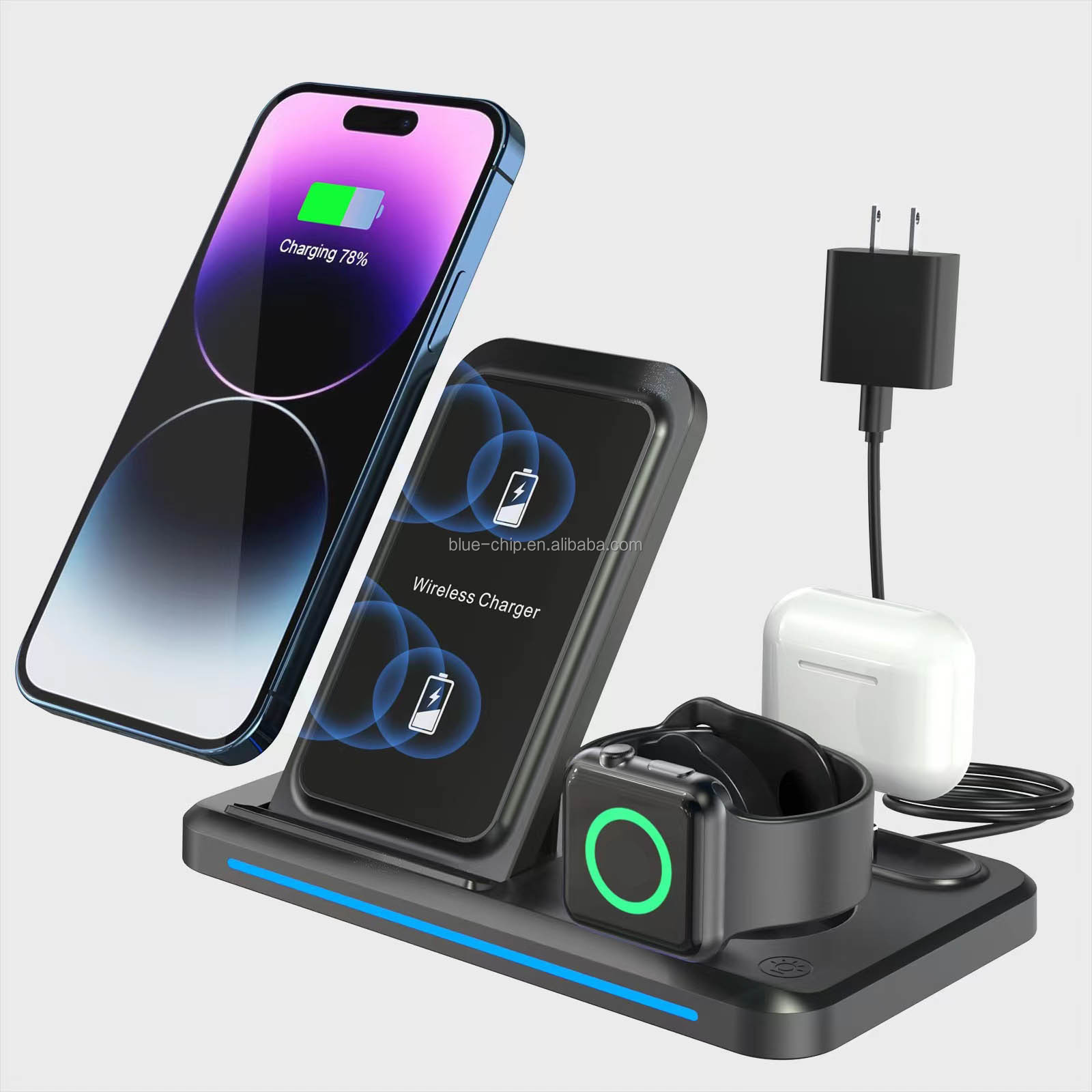 Wholesale Table Desk High Quality Smart Phone 2024 New Charging Station Folding Wireless Charger 3 In 1 Charger For Table