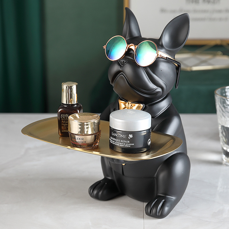 Custom Simple Geometric Black Dog Statue French Bulldog Sculpture