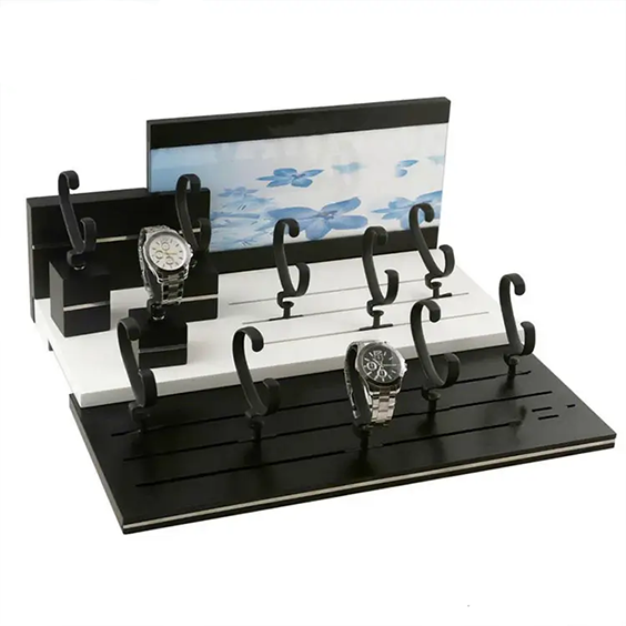 Good Quality Tabletop Counter Top Acrylic Wood Wrist Watch Display Stand Exhibitor C-Ring Rack Holder Bracket