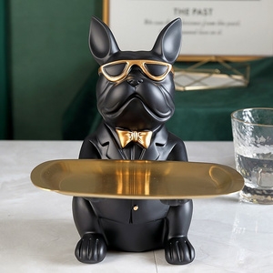 Custom Simple Geometric Black Dog Statue French Bulldog Sculpture