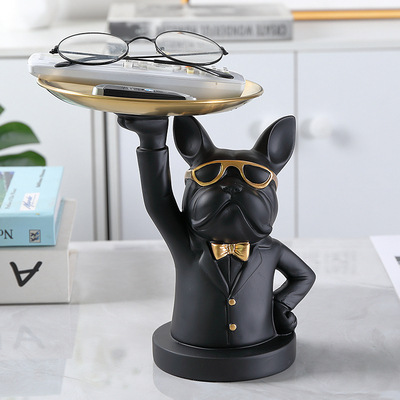 Z5 Hot Selling Resin crafts French Dog Statue with Tray Bulldog Sculpture Candy Key Storage Holder