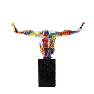 L Abstract Colorful Resin Angel Dancer Statue Sport Man Horse Head Rabbit Elephant Sculpture