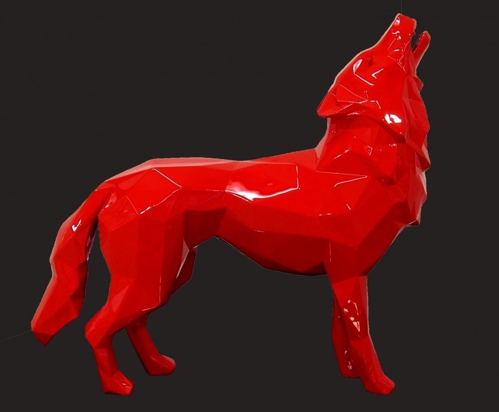 Decoration Props Silver Red Wolf Life Size Sculpture