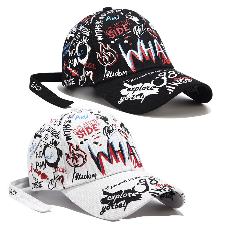 H007B Adjustable Snapback Cotton Cap Hat Letter Graffiti Print Pattern Sun Hip Hop Baseball Cap For Women Men