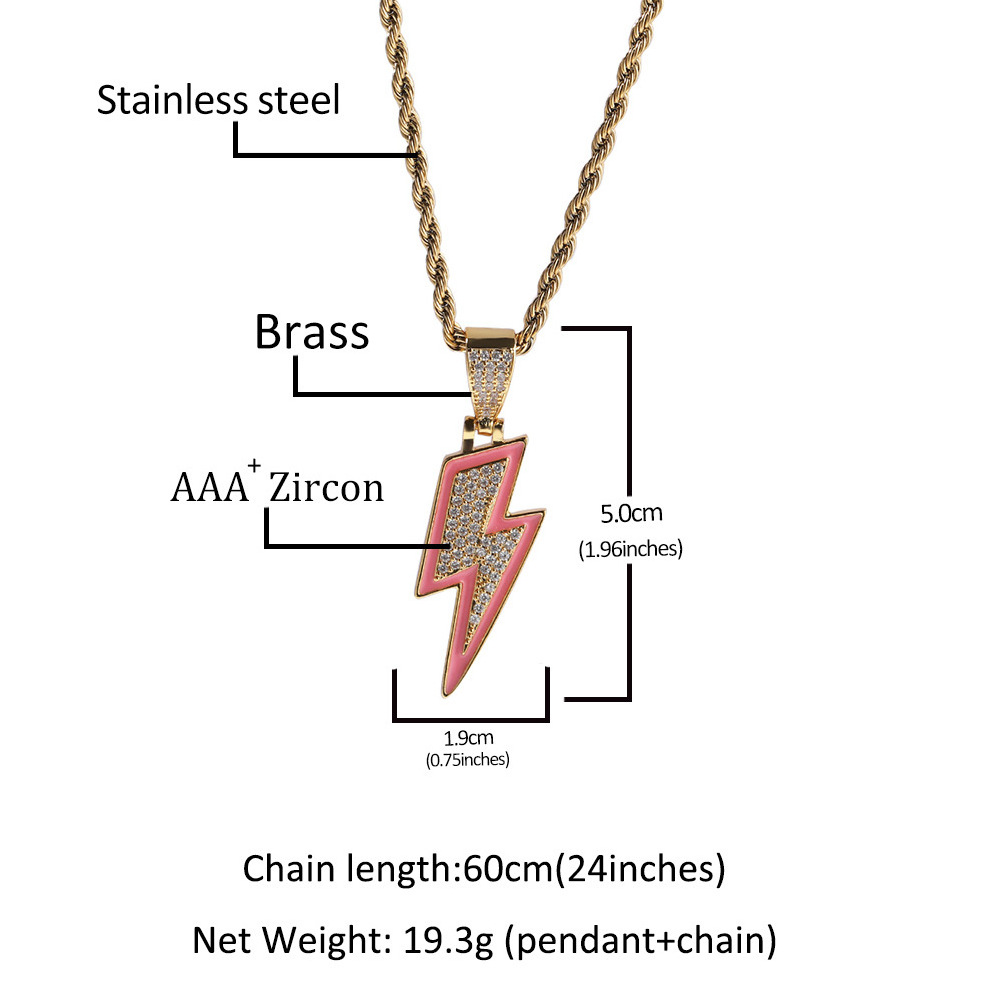 XL23085 Popular New Hiphop Zircon Lightning Brass Necklace Exquisite Gold Plated Rhinestone Twist Chain Copper Alloy Necklace