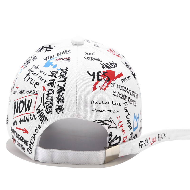 H007B Adjustable Snapback Cotton Cap Hat Letter Graffiti Print Pattern Sun Hip Hop Baseball Cap For Women Men