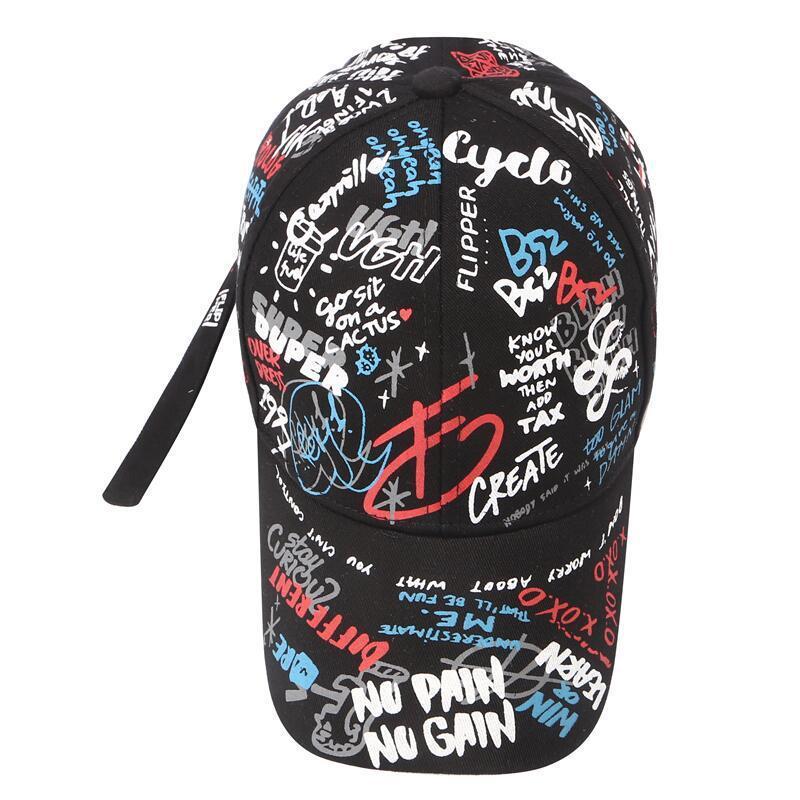 H007B Adjustable Snapback Cotton Cap Hat Letter Graffiti Print Pattern Sun Hip Hop Baseball Cap For Women Men