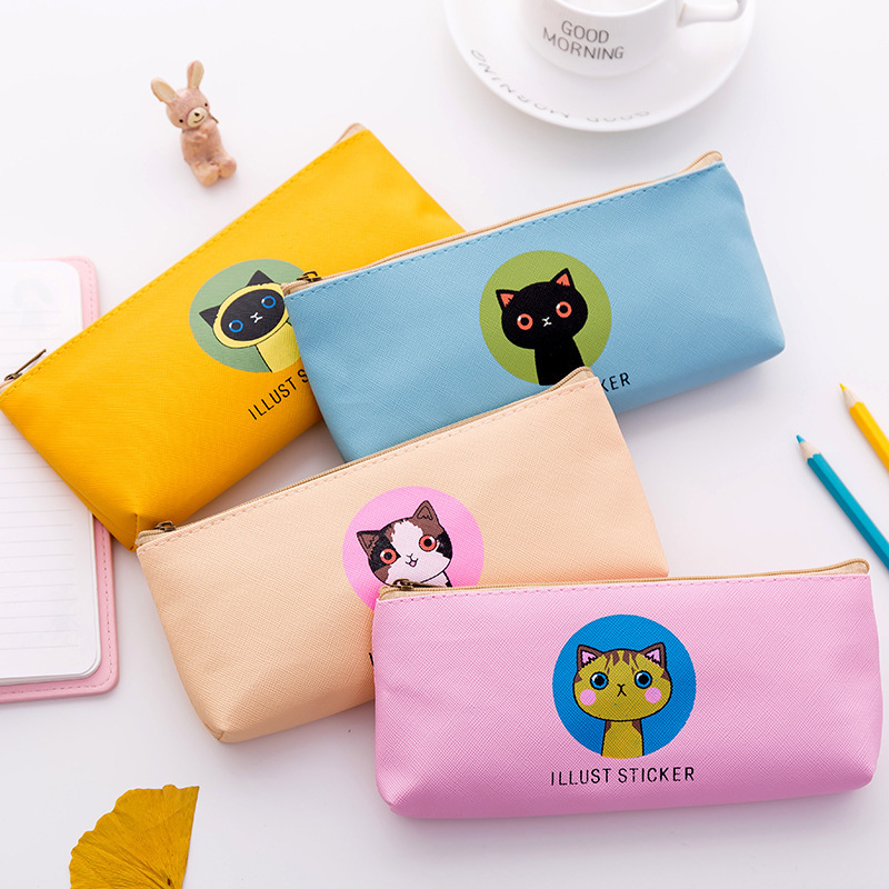 Creative 2023 cute Kitty pen bag PU waterproof student pencil bag school supplies of pencil case