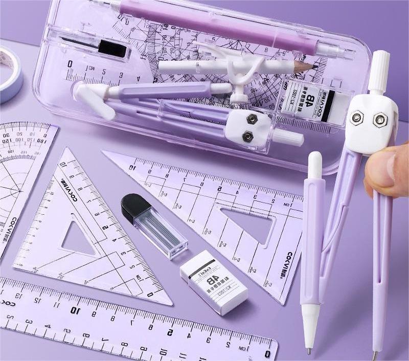 Compass students with ruler set color set ruler junior high school drawing tools stationery supplies