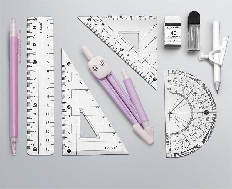 Compass students with ruler set color set ruler junior high school drawing tools stationery supplies