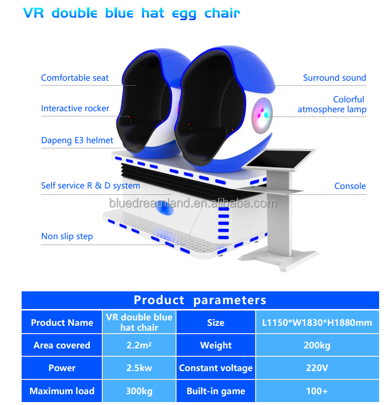 9D VR Double Seats Blue Hat Egg Chair Cinema Simulador Roller VR Equipment Coaster Virtual Reality 2 Players CE Certificate <5