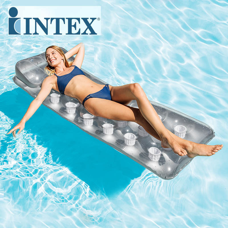 INTEX 58894 Inflatable Swimming Pool Float 18-Pocket Suntanned Mat Floating Platform