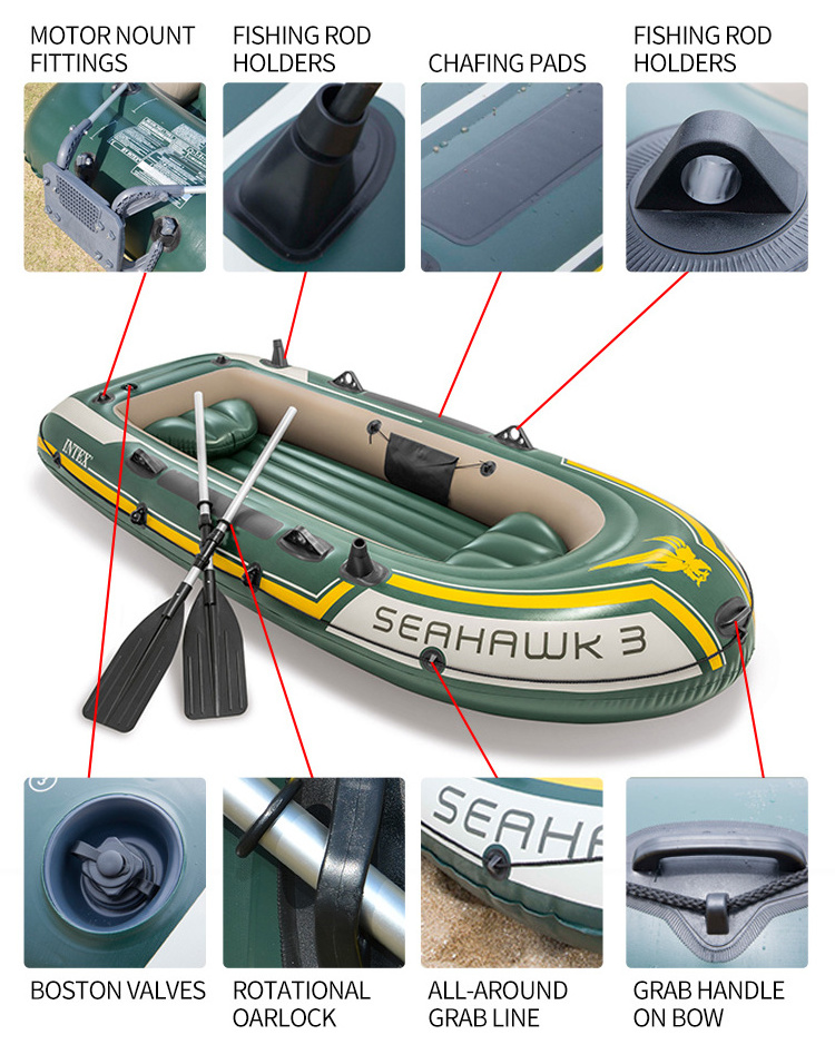 INTEX 68380 Inflatable Seahawk 3 Persons Boat Set with Oars & Pump Boat for rafting