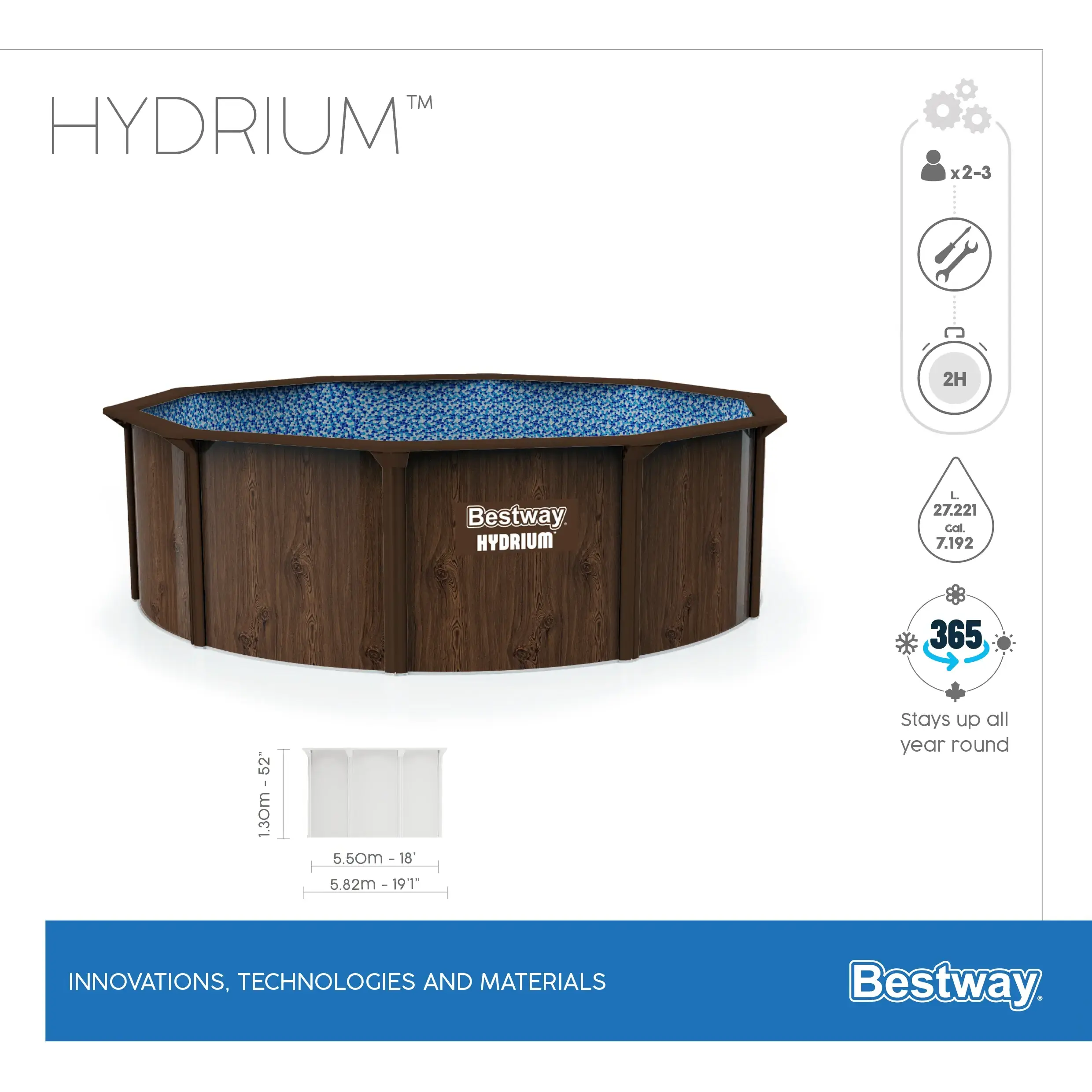 Bestway 561CS Hydrium Steel Wall Endless Outdoor Portable Family Swimming Pool Wholesale Price Wood Painting