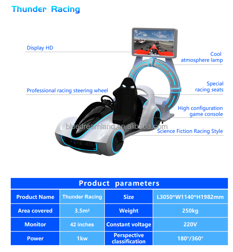 New design 9D VR Thunder Racing Driving Game Car Simulator Virtual Reality Machine for vr theme park Car Driving Simulator