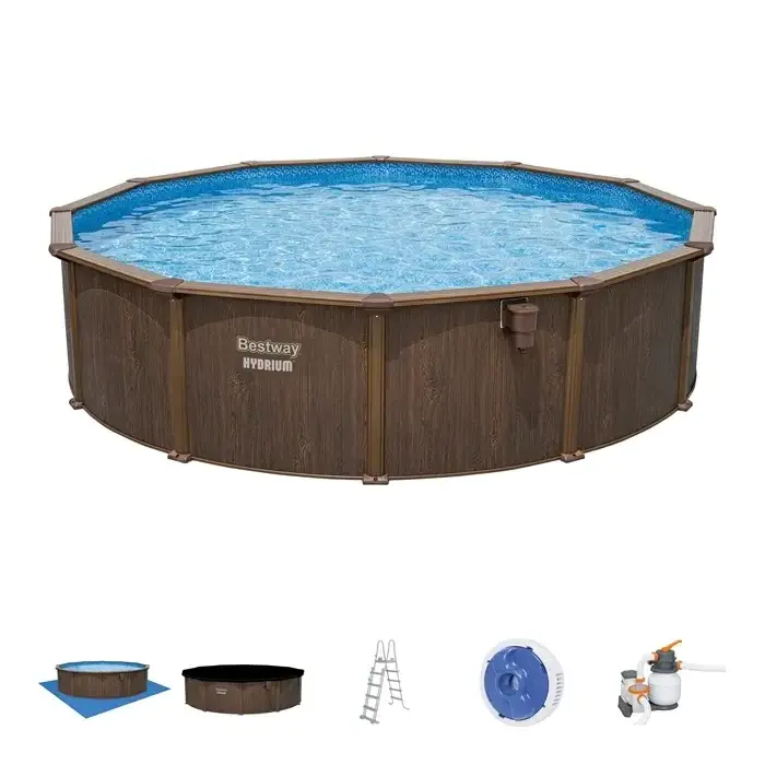 Bestway 561CS Hydrium Steel Wall Endless Outdoor Portable Family Swimming Pool Wholesale Price Wood Painting