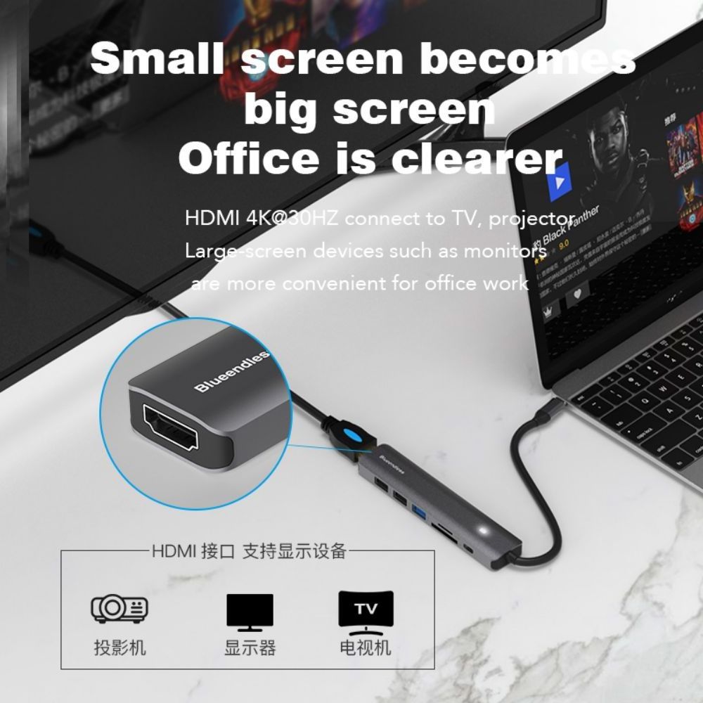 Hot sell aluminum pd charger docking station hdtv usb 3.0 3 por hub port adapter multiport usb c hub 5 in 1 type c hub