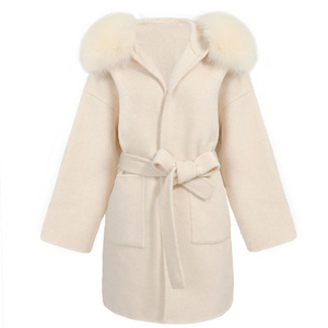 Hot Selling Women Wool Coat with Fur Collar Fashionable Winter Warm Alpaca Fur Coat