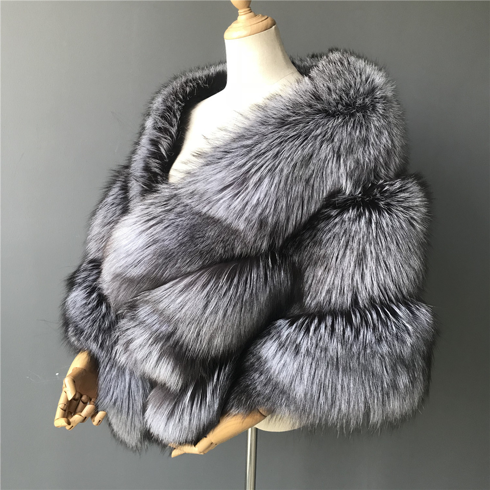 Luxury Real Fur Shawl Fashion Women Warm Genuine Fur Shawl Winter Handmade Fur Shawls