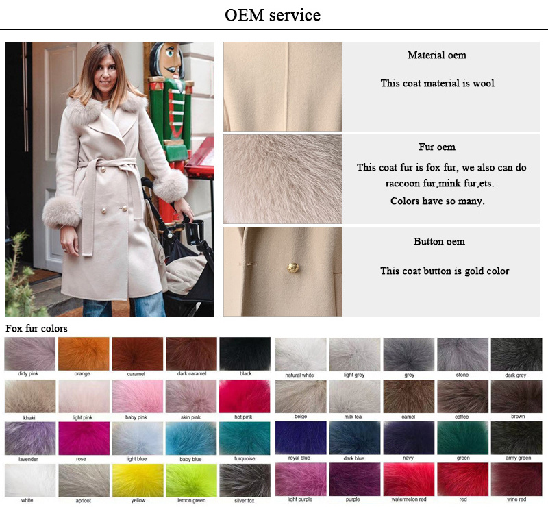 Hot Selling Mom and Me Wool Coat Real Fox Fur Collar Cashmere Children Coat Belt Long Cashmere Real Fur Coat